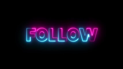 Bright neon follow button in blue and pink glow, ideal for social media - Powered by Adobe