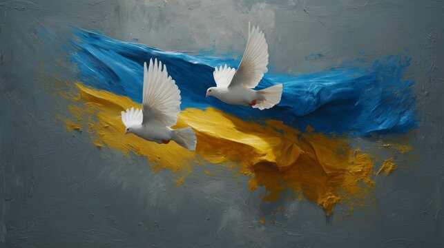Celebrate Ukrainian Independence Day with doves and vibrant flag symbols representing peace and unity