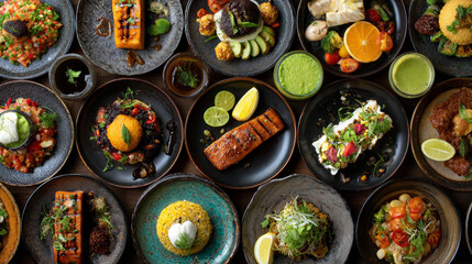 "Food Collage Featuring Various Plates of Meals and Drinks"