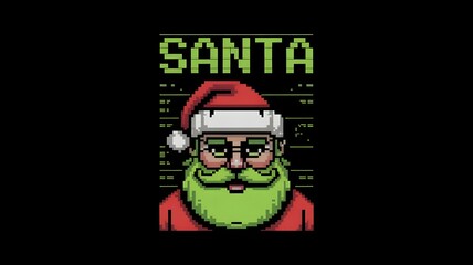 Pixel Art Santa Claus Portrait with Neon Green Beard