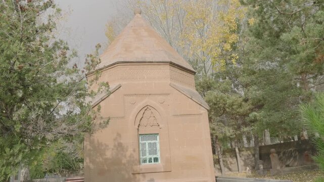footage of the Abdurrahman Gazi Tomb &mdash; a sacred historical site in Ahlat with stunning mountain scenery