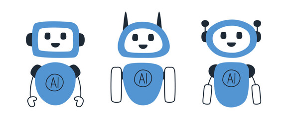 Cartoon AI robots. Artificial intelligence robots. Vector

