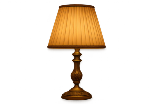 Elegant gold lamp isolated on transparent background, vintage style decor