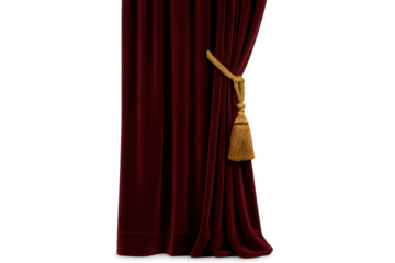 Luxurious maroon velvet curtain isolated on transparent background, elegant design
