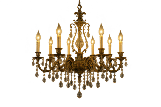 Elegant crystal chandelier isolated on transparent background, beautiful design