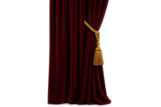 Luxurious maroon velvet curtain isolated on transparent background, elegant design - Powered by Adobe