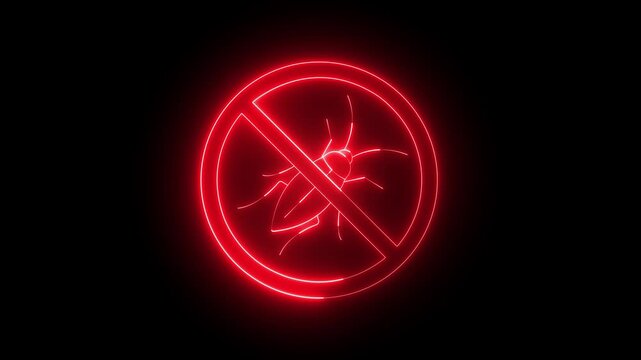 Glowing neon pest control icon isolated on black background. bug block icon. House parasite prohibition. prohibited icon with insect. 