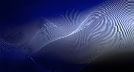 Abstract dark blue background with flowing, luminous, wavy lines composed of fine digital dots creating a dynamic, futuristic, and technological wave pattern