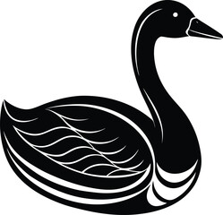 Goose silhouette vector swimming with elegant curved neck on white
