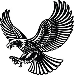 Eagle silhouette vector with sharp beak, focused eye, full body