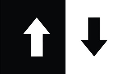 A white arrow points upwards on a black background next to a black arrow pointing downwards on a white background, symbolizing direction and contrast.