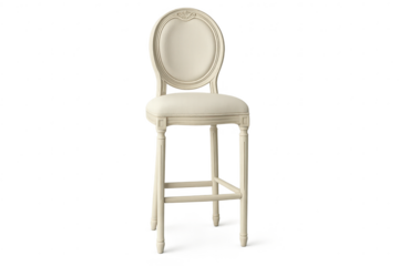 Elegant French provincial bar stool, Louis XVI style, isolated on transparent background.