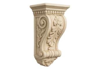 Ornate decorative corbel isolated on transparent background, architectural element