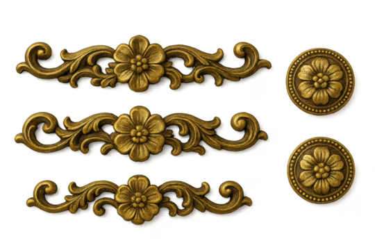 Intricate golden antique floral ornaments isolated on transparent background design - Powered by Adobe