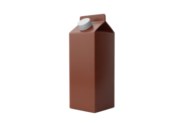 A 3D rendered brown beverage carton with a white screw cap, isolated on a transparent background. Ideal for milk, juice, or chocolate drinks. background removed