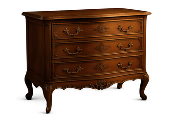 Ornate wooden dresser isolated on transparent background for interior design.