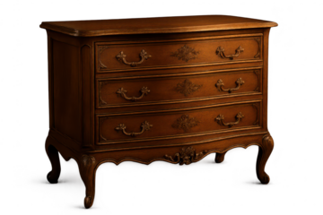 Ornate wooden dresser isolated on transparent background for interior design.