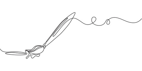 Paint brushes continuous one line drawing. white background vector, Continuous one line drawing vector illustration, brush and painting palette one line drawing. paint brush one continuous 