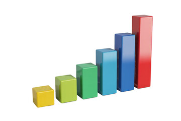 A vibrant 3D bar chart showcasing an upward trend, representing growth, success, data visualization, and positive financial statistics. background removed