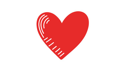 A simple, bright red heart with white curved lines on its left side is depicted against a stark white background, symbolizing love and affection.