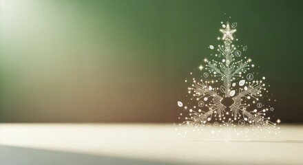 Futuristic Glowing Christmas Tree Made of Circuit Board Elements and Eco-Friendly Leaf Icons on a Gradient Background