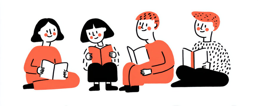 A small group of kids feel joy and wonder immersed in books during storytime