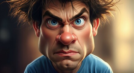 Angry man closeup with furious expression and clenched jaw for dramatic scenes