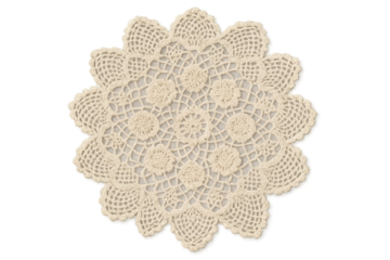 Beautiful handcrafted round crocheted doily isolated on transparent background