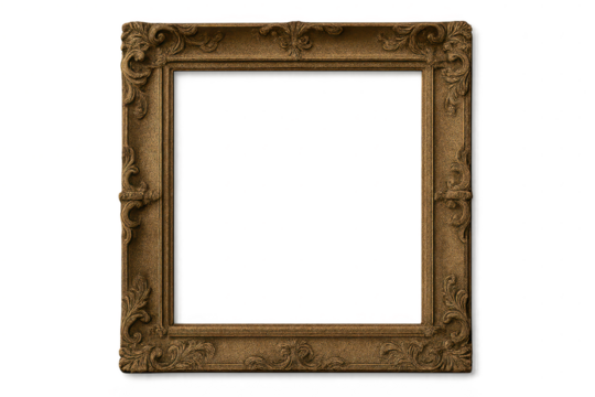 Detailed antique golden ornate picture frame isolated on transparent background