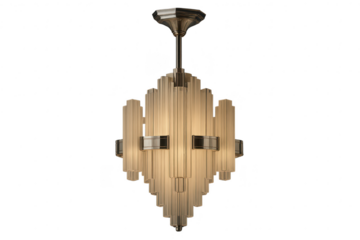 Classic Art Deco chandelier, illuminated, isolated on a transparent background