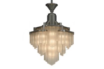 Elegant Art Deco chandelier with frosted glass panels, isolated on transparent background
