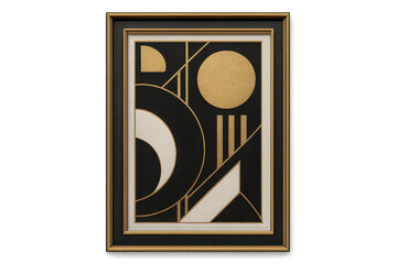 Art Deco geometric abstract framed artwork, isolated on transparent background