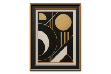 Art Deco geometric abstract framed artwork, isolated on transparent background