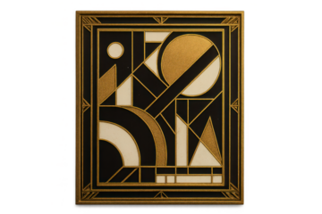 Elegant Art Deco style geometric pattern in a gold frame, isolated on transparent background
