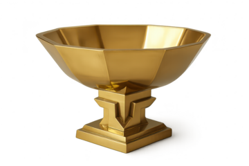 Elegant golden polygonal bowl or chalice isolated on transparent background