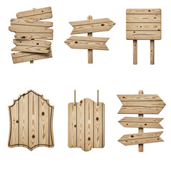 Collection of various blank wooden signs for navigation and displaying messages