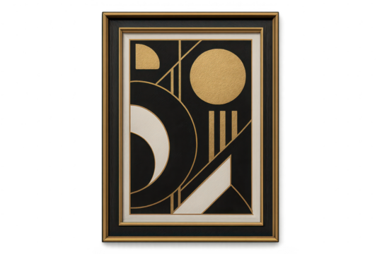 Art Deco geometric abstract framed artwork, isolated on transparent background