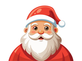 santa claus illustration wearing red hat with white pom pom and fluffy beard. concept of christmas, holiday cheer, festive season, saint nicholas, winter celebration, isolated on white background