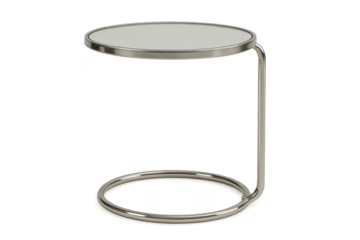 Modern C-shaped end table with glass top isolated on transparent background