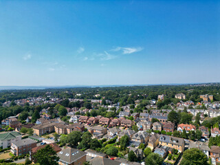 Bournemouth Beach and Ocean City of England. Aerial Footage Was Captured During Hot Sunny Day of 12th, August 2025 With Drone Camera. Bournemouth City is Most Attractive Tourist Attraction of England.