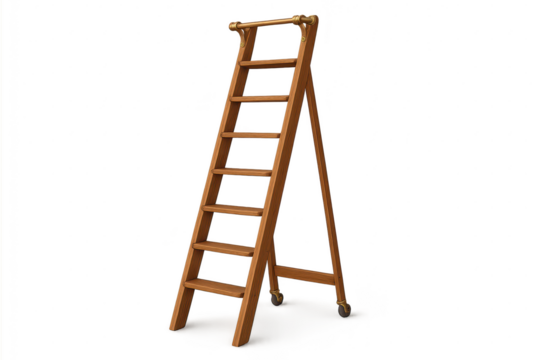 Sturdy wooden stepladder isolated on a transparent background, ready for work or home use.