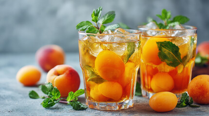 "Refreshing Peach Tea or Cocktail with Mint and Apricots &ndash; Summer Drink Concept"