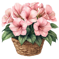 watercolor of A Amaryllis Flower Basket, vector, isolated on a white background.