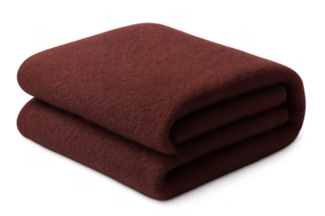 Neatly folded reddish-brown fleece blanket isolated on transparent background for comfort