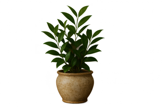 Vibrant green plant in a decorative pot, isolated on transparent background - Powered by Adobe