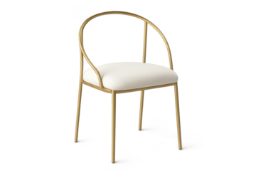 Stylish gold metal chair with white seat isolated on transparent background