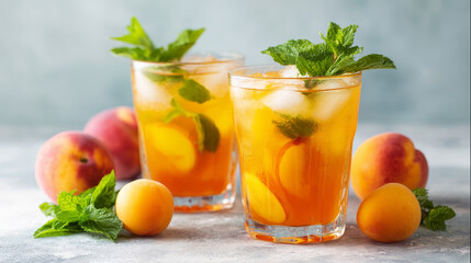 "Refreshing Peach Tea or Cocktail with Mint and Apricots &ndash; Summer Drink Concept"