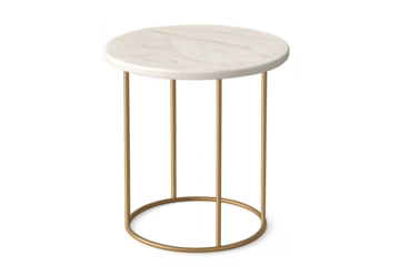 Elegant round marble and gold side table isolated on transparent background