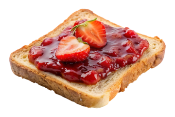 slice of toasted bread with strawberry jam isolated on transparent image