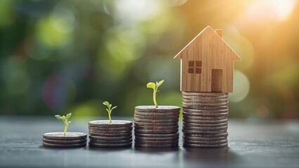House on Growing Coin Stacks with Sprouts